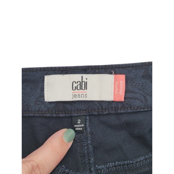 Cabi Curvy Skinny Jeans Size 2 Blue Black Lace Print Stretch Denim‎ Pants Floral - Picture 4 of 6
